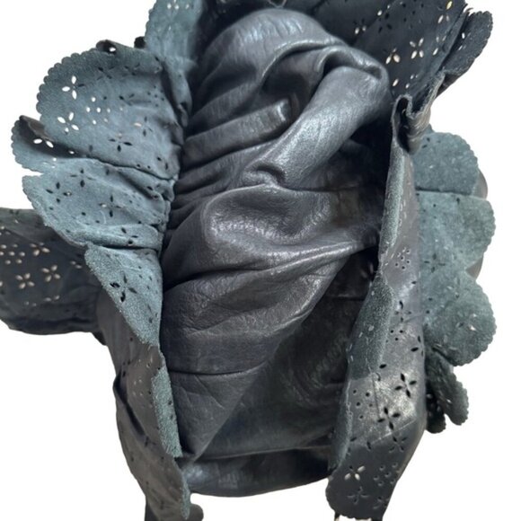 Christian Dior Vintage Gypsy Ruffled Hobo Black Leather Gold DIOR Bag Charm - Picture 10 of 15